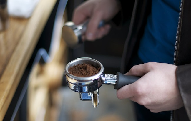 espresso being tamped