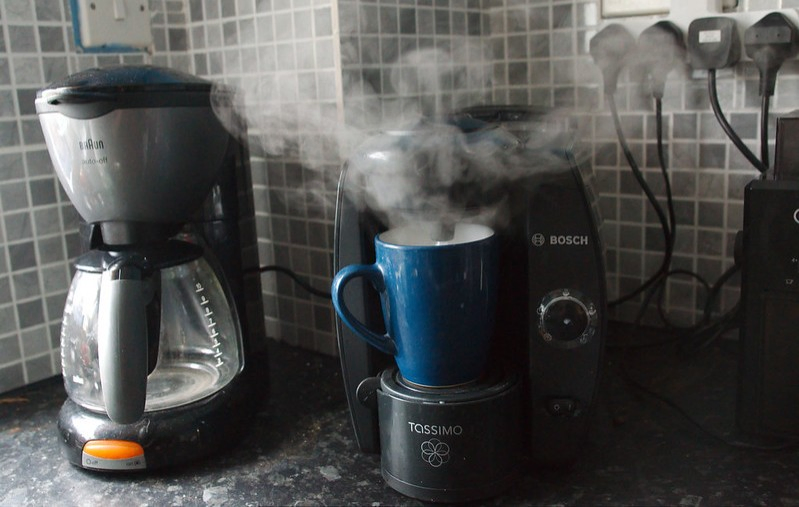 Steaming coffee makers