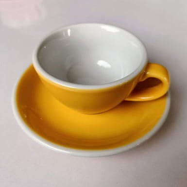4 Set White Espresso Coffee Cup Double Shot 2 Oz Yellow Orange